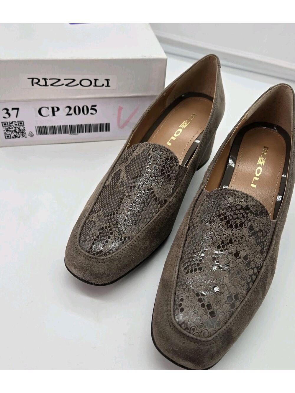 Rizzoli Italian Brown Suede Snakeskin Loafers 2" Heel Sz 37 (6.5) MOBWIFE CAREER